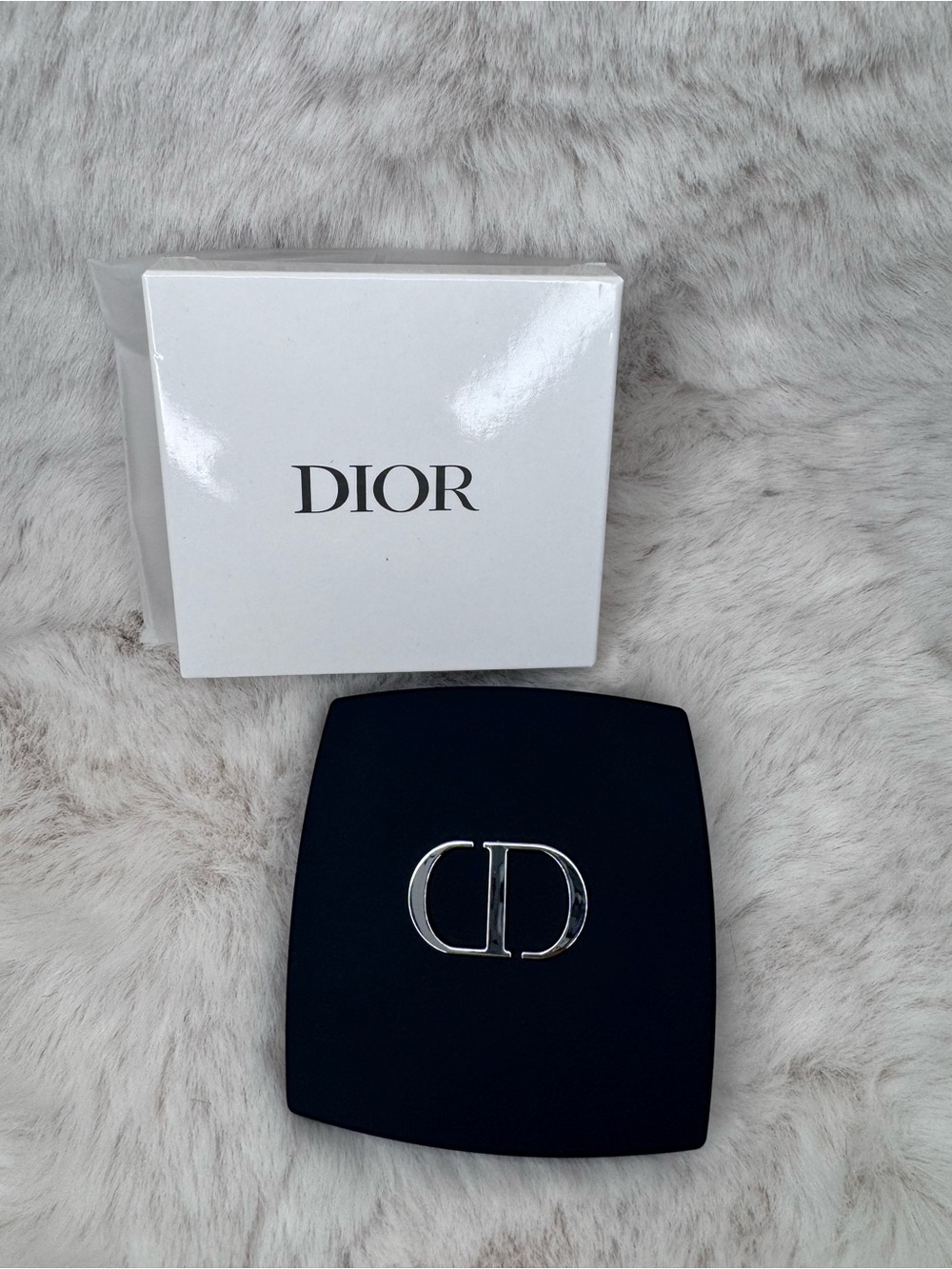 Dior Matte Black Compact Mirror with Silver CD Logo